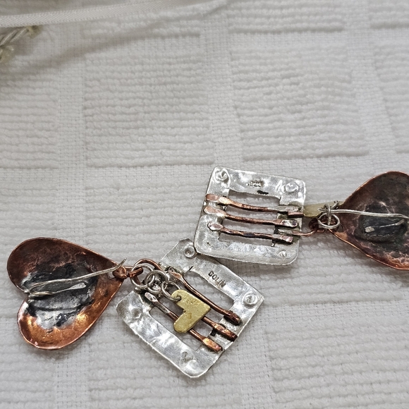 BOLIN “Caged Heart” Mixed Metal Earrings 925 Rare Artisan - Picture 11 of 14
